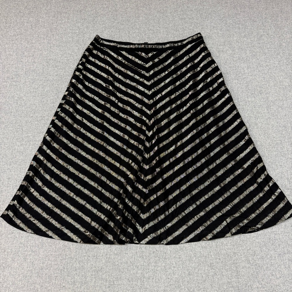 Alfani Chevron A-Line Skirt Size 18 Black Silver Metallic Striped Lined 1015